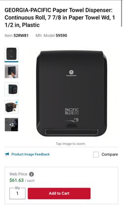 GEORGIA-PACIFIC Paper Towel Dispenser: Continuous Roll, 7 7/8 in Paper Towel Wd, 1 1/2 in, Plastic