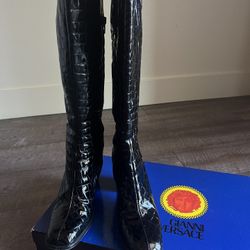 Vintage Gianni Versace Black Patent Croc Leather Boots