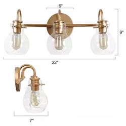 Robb Modern 3-Light Gold Bathroom Vanity Light Interior Powder Room Lighting with Clear Globe Shades