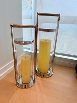 RH Lambeth Lanterns Hurricane Glass Large Battery Powered Candles