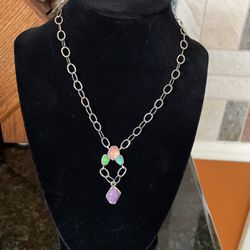 One Of A Kind Sterling Necklace Thick Chain. Turquoise Semi Precious Stones.