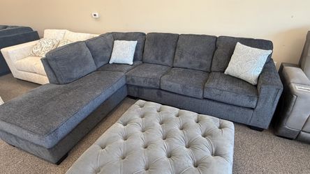 Dark Gray Fabric Sectional Sofa with Chaise