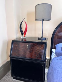 Pair HENREDON Night Stands Scene III Contemporary 80's Luxury Black Lacquer