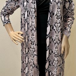 Snake Print Long Sleeve Cover Up Beach Dress Open Front Long Cardigan Size 6