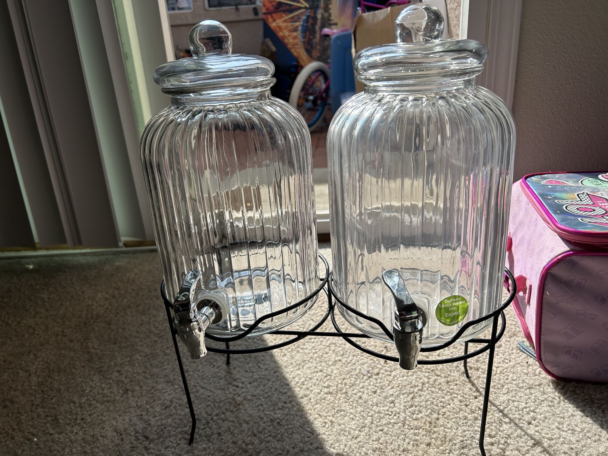 Circleware Sun Tea Mason Jar Double Glass Beverage Dispensers with Metal Stand and Lid Entertainment Kitchen Glassware for Water, Juice, Wine, Kombuch