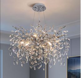 Modern Tree Branch Crystal Chandelier Luxury Silver Crystal Pendant Lighting 23.6" Contemporary 8-Light Chandeliers for Dining Room Kitchen Bedroom Li