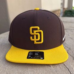 New Nike San Diego SD Padres Pro Baseball Hat Dark Cinder Brown Yellow Friars MLB M/L