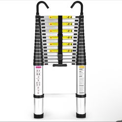 12.5 ft. Aluminum Telescoping Attic Ladder 330 lb. Load Capacity with 2 Triangle Stabilizers for RV or Outdoor Work KIWDZFU - 12.5 ft. Alum