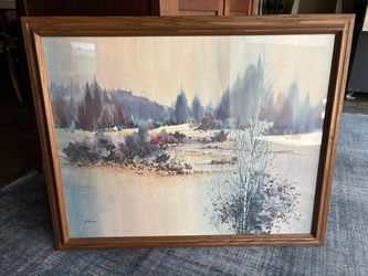 Framed landscape print of a watercolor artwork by artist Pat Denman