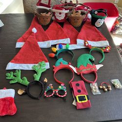 Lot Of Christmas Party Hats Headbands Felt Treat Cups Socks Glasses