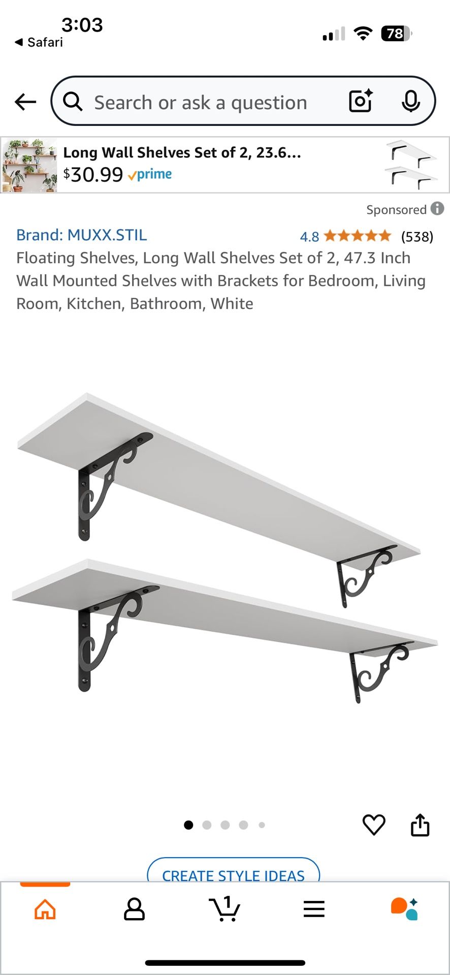 Floating Shelves, Long Wall Shelves Set of 2, 39.4 Inch Wall Mounted Shelves with Brackets for Bedroom, Living Room, Kitchen, Bathroom,