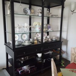 Solid Wood And Glass Shelving Unit