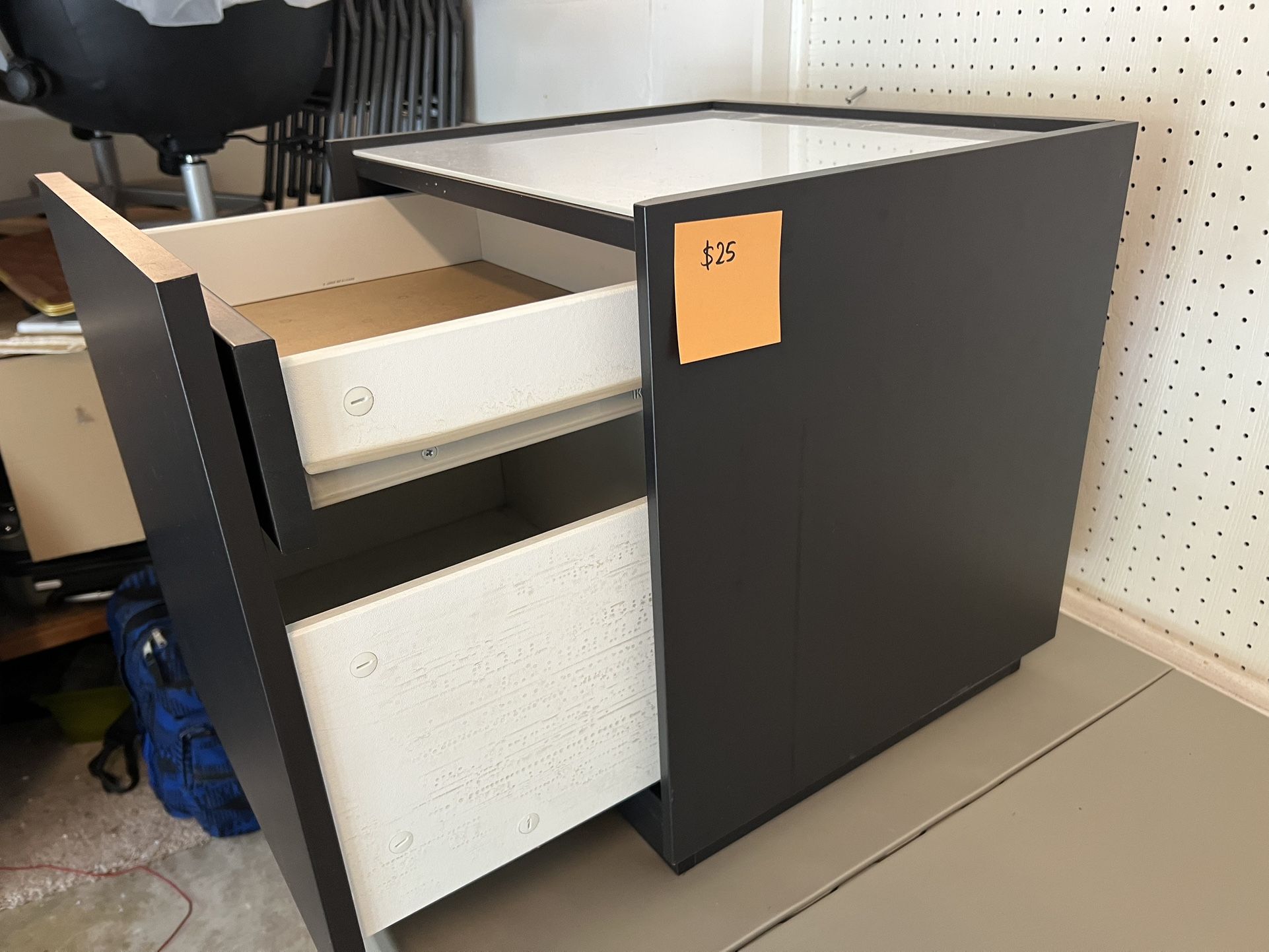 Modern 2-Drawer Cabinet w/ White Glass Top – Sleek Storage for Just $25!