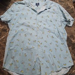 George  Men's Bananas Slim Fit Short Sleeve Shirt, Blue, Size 3xl