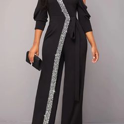 Bedazzled Contrast Sequin Wide Leg Jumpsuit