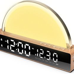 Sunrise Alarm Clock, SinFoxeon Clock Radio Wake Up Light with Simulated Sunrise Touch-Changed Dynamic Atmosphere Light 6 Natural Sounds 7 Color Sleep 