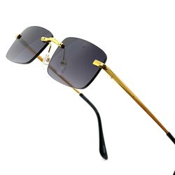 Sunglasses Rimless Gold Accent Retro Square Casual Street Wear Hip Hop Shades Black Lens 