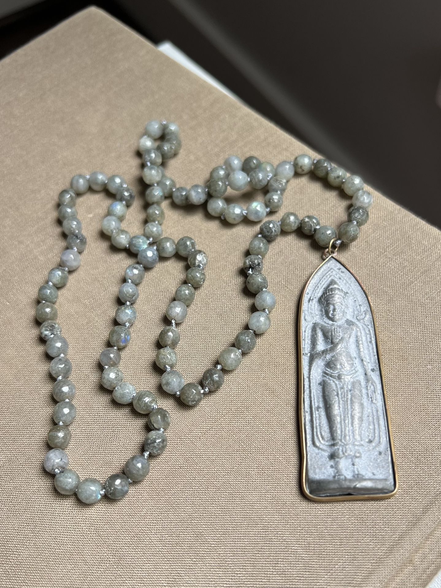 Long Labradorite Buddha Charm Necklace ( firm on price )