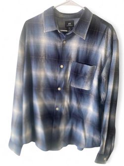 H&M Men's Blue Plaid Flannel Button-Up Shirt