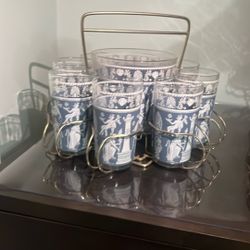 Antique Glass Ice Bucket & Serving Tray 