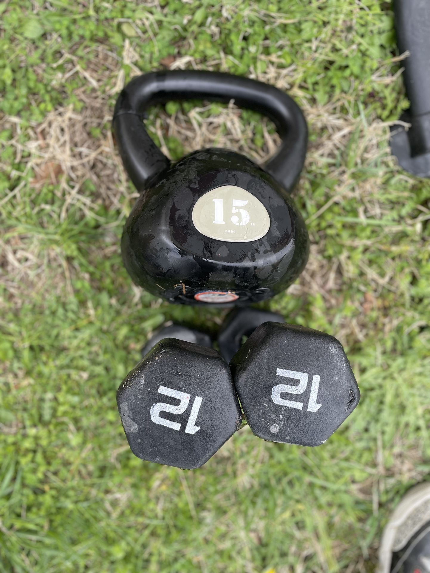 15 Ib Kettle Bell/ 12 Pounds Rubber Dumbbells