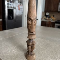 Hand Carved Wooden Tribal Statue – African / Oceanic Style Figurine – 10” Vintage Folk Art