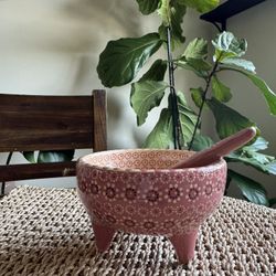 Small Pink Clay Molcajete w/ spoon.