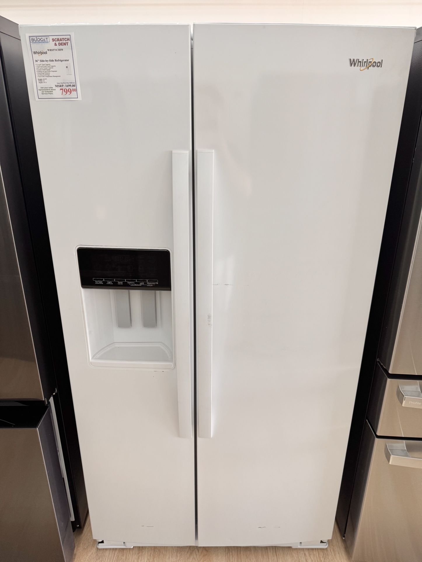 New Whirlpool 36" Side-by-Side Refrigerator WRS571CIHW