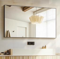 New Bathroom Vanity Mirror for Wall, 48" x 30" Metal Framed Rectangular Bathroom Wall Mirror for Over Sink, HD Shatterproof Glass, Hangs Horizontally 