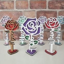 Personalized Name Standing Wooden Rose