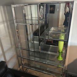 Modern Glass Crome Mirror Shelve Unit