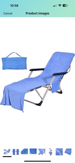 Double Layer Chaise Lounge Pool Chair Cover Beach Towel Fitted Elastic Pocket Won't Slide