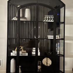 Ventana 60 inch black metal and glass storage display cabinet - crate and barrel