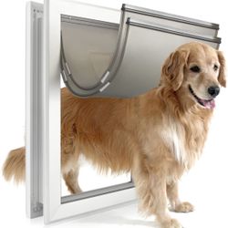 PATAPLUS Dog Door, Aluminum Frame, Durable Magnetic Double Flaps Heavy-Duty Pet Door, Slide-in Lock, Energy Efficient, Easy to Install for Interior/ E