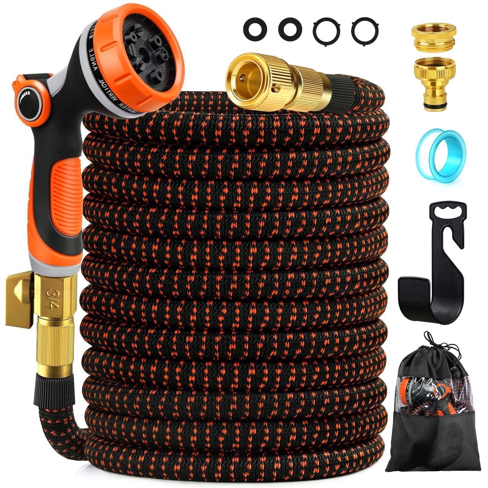 Expandable Garden Hose 50 ft Water Hose with 10 Function Spray Nozzle, Light