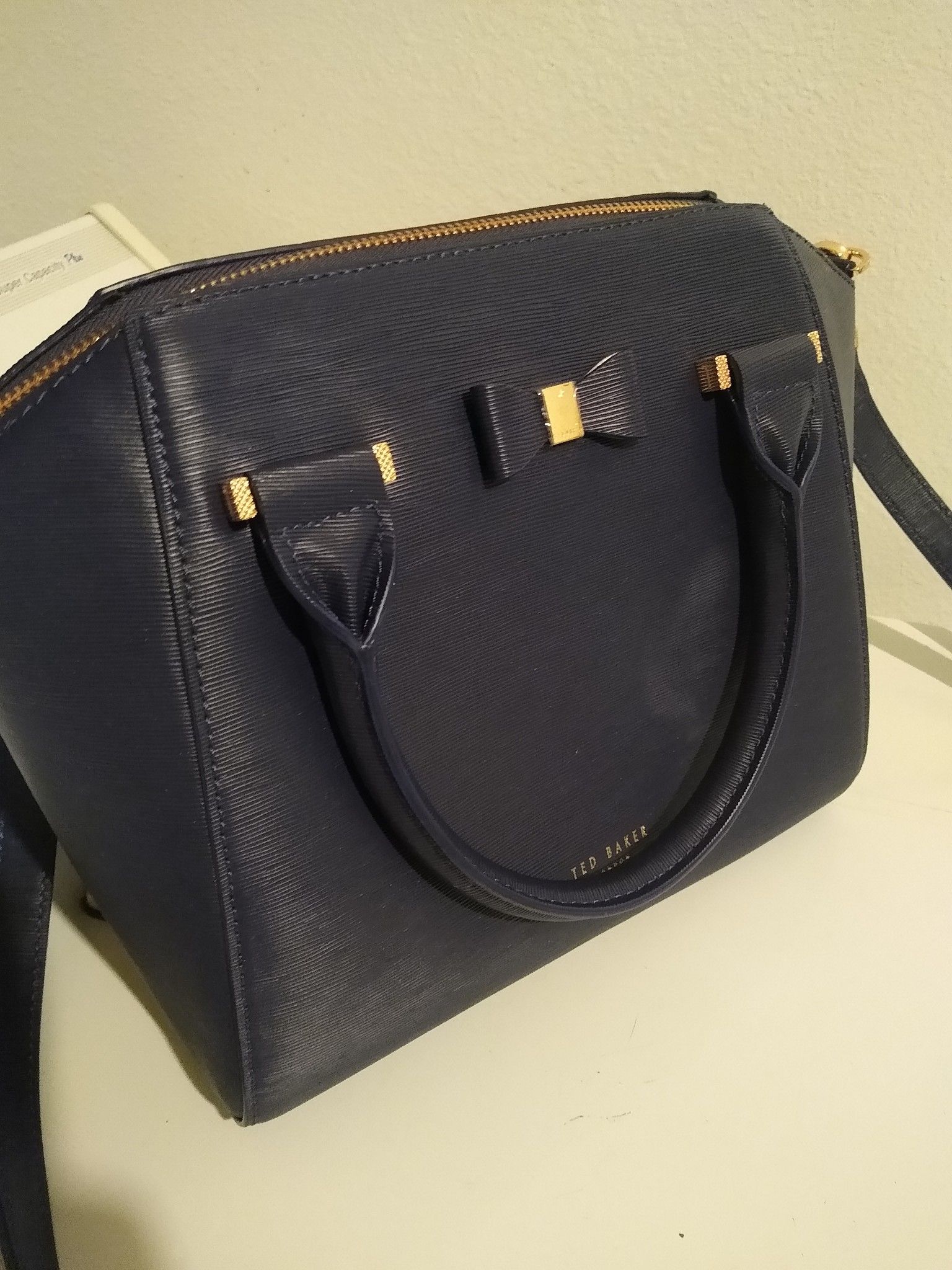 Ted Baker Tote Medium Leather Janne Bow Detail Zip Handbag Dark