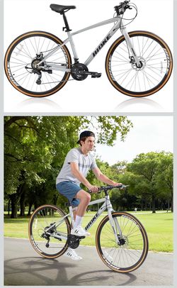 Hybrid Bike, 24-Speed 700C Wheel Hybrid Bicycle with Dual Disc Brakes, Trigger Shifting, Internal Wiring Frame, Lightweight City Commuter Bicycle for 