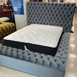 Paris Charcoal Velvet Queen Storage Platform Bed (King Bed Frame option, Mattress sold separately