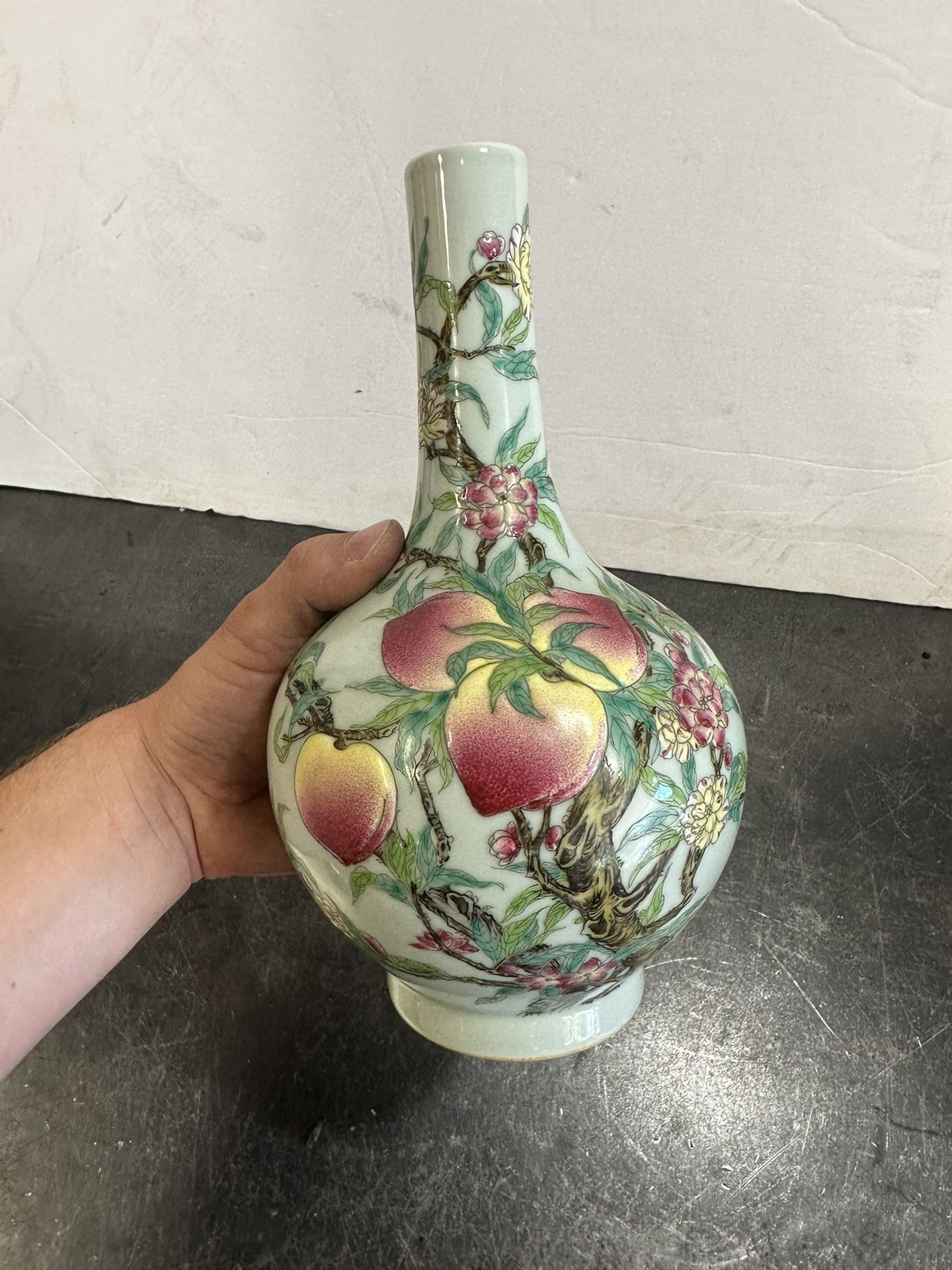 Antique Qing/ Republic Porcelain Peach Pattern Vase Bottle Qianlong Seal Mark