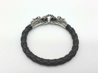 John Hardy Bamboo Black Leather Silver 30.4 Grams 7 Inch