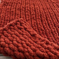 Handmade Chunky Hand knit Small Blanket - Orange