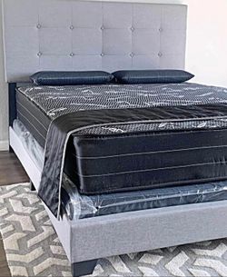 BRAND NEW FULL SIZE GRAY BED FRAME WITH NEW MATTRESS