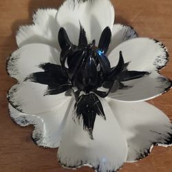 Gorgeous Black & White Enamel Magnolia Brooch (Vintage/Antique)