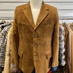 Suede Goat Skin Blazer Jacket Men Small Size Light Brown Goat Skin Luxor Leathers & Furs