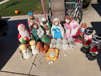 13 Piece Christmas Blow Mold Set Santa Nativity Nutcracker Angel