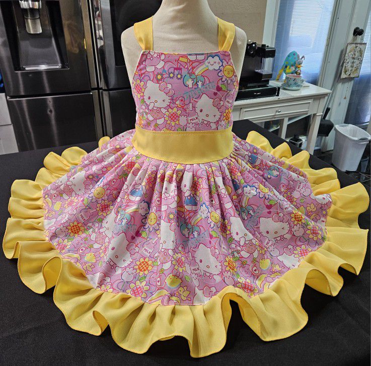 New Girls Spring Hello Kitty Flower Spring Custom Made Birthday Dress Size 2/3