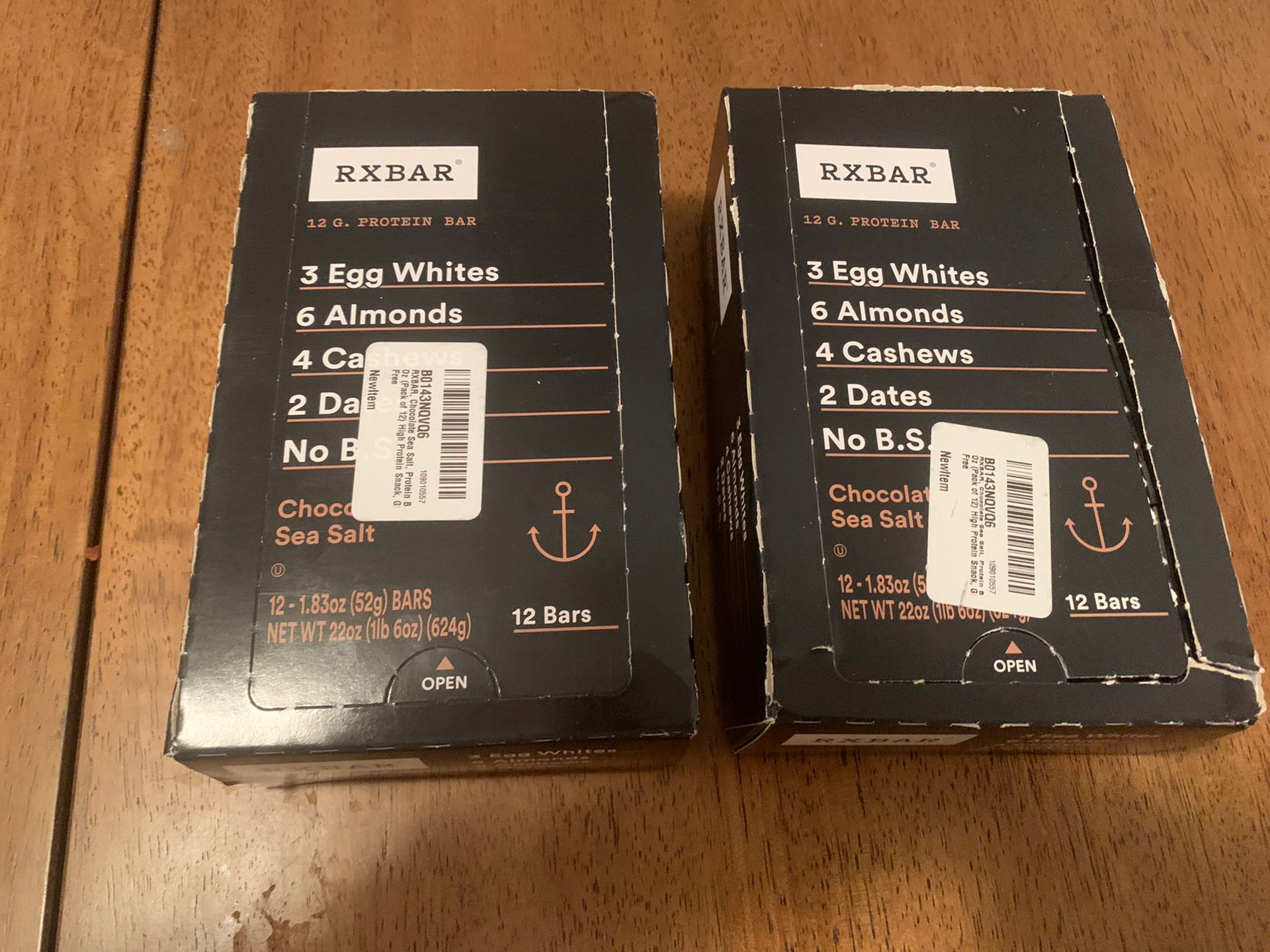 RXBar 12g Protein Bar, Chocolate Sea Salt, 24 Bars, EXP: 06/07/22