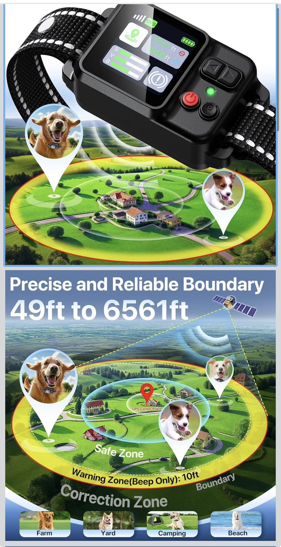 🔥Brand new🔥 GPS Wireless Dog Collar Fence System,Invisible Electric Fence for Dogs,Adjustable Range 49-6561ft,3 Training Mode,Rechargeable,Waterproo