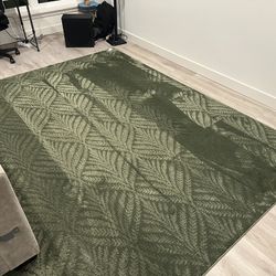 Olive Green Leaves Area Rug 