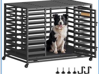 HOME Heavy-Duty Dog Crate Cage for Large Dogs, XL, Expandable, with Removable Tray, Door, Lockable Wheels, 107 x 70 x 82.5 cm, Ink Black PPD023B01